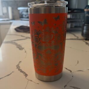Yeti Red Floral Skull Travel Tumbler